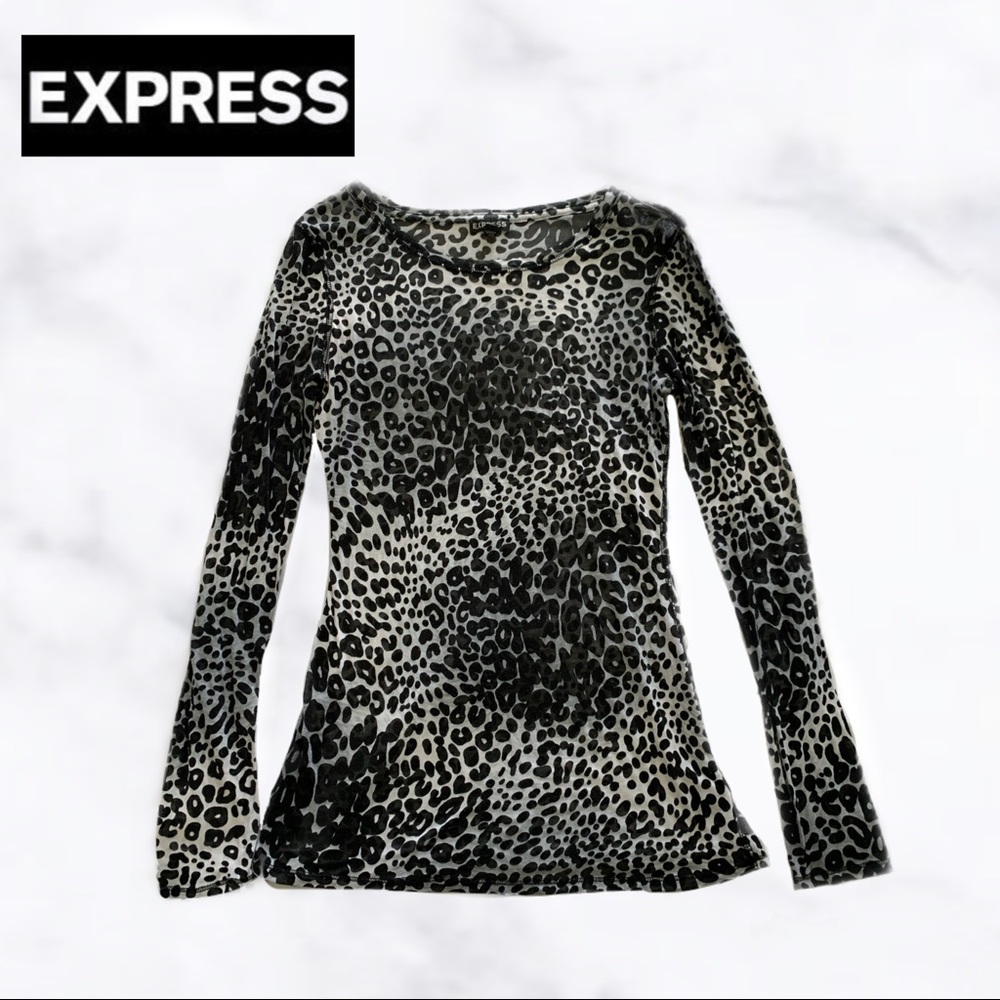 EXPRESS B&W Leopard Print Long Sleeve Tee